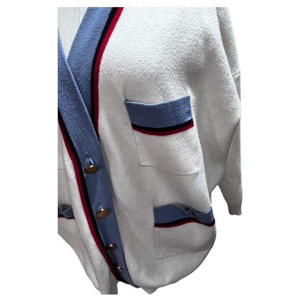 Sandro Paris Judith Contrast Button Heavy Oversized Off Write Cardigan Sz2/Med - Picture 3 of 15